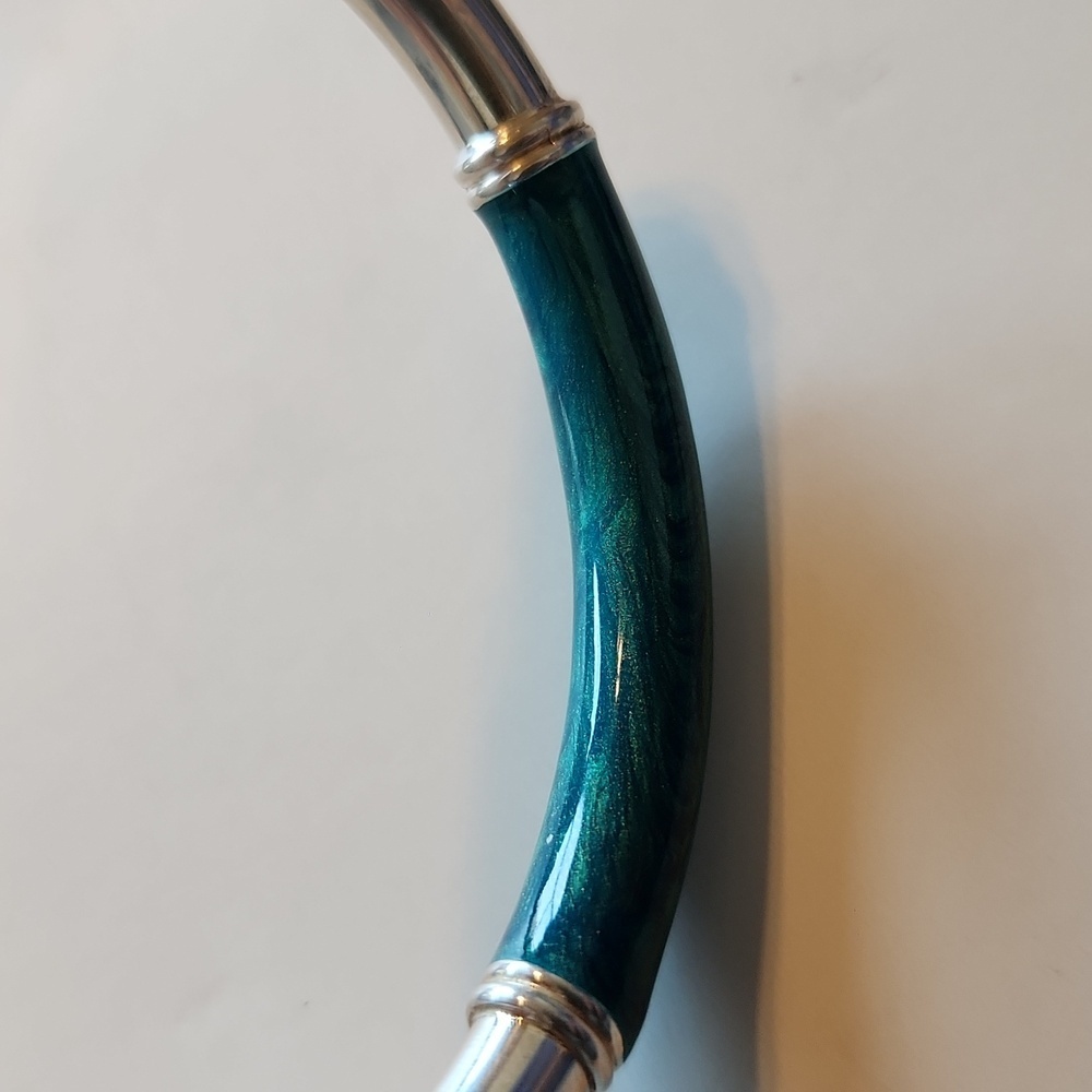 Milor Italy Green Enamel Sterling Silver Bangle Bracelet 925 - Picture 8 of 8
